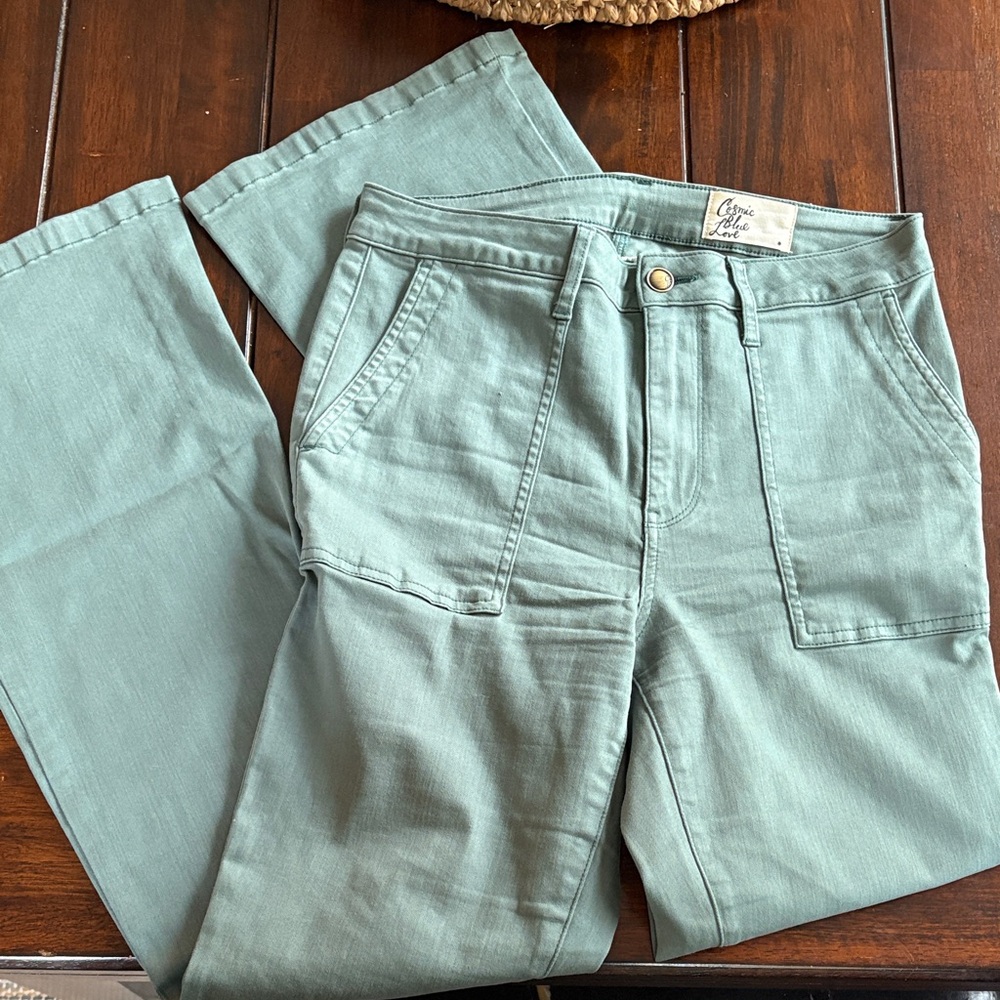 Olive Green Wide Leg Jeans